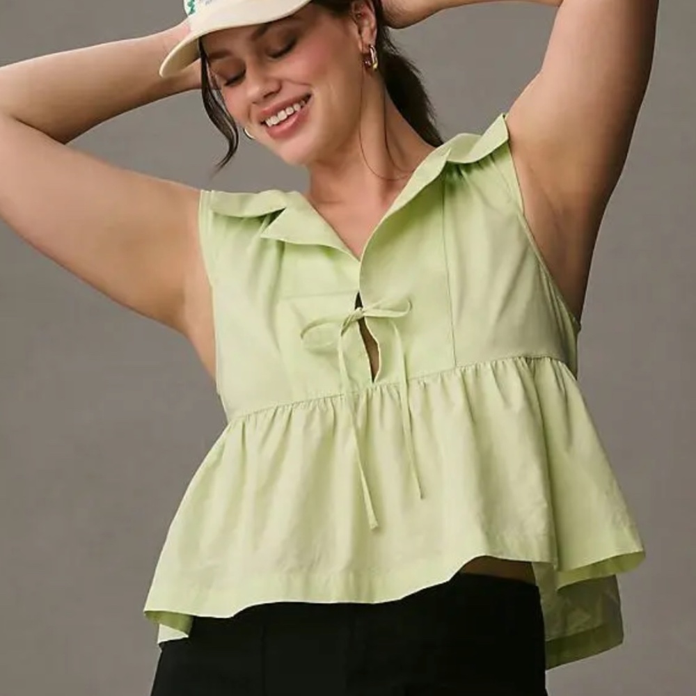 Light Green Anthro Maeve Babydoll Blouse (Size XS)